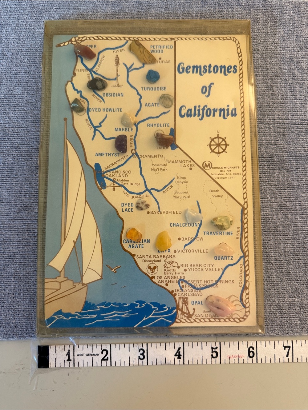 Vintage 1977 Gemstones of California Souvenir Map Plaque Wall Decor